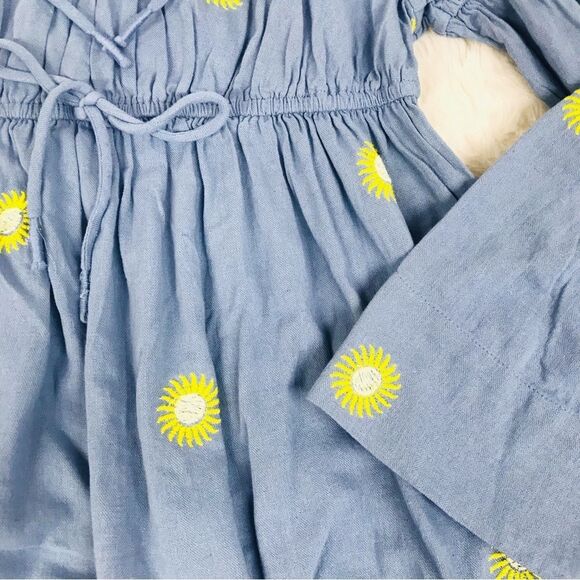 FREE PEOPLE Emory Boho Embroidered Square Neck Puff Sleeve Peasant Dress Size XS - Picture 10 of 15